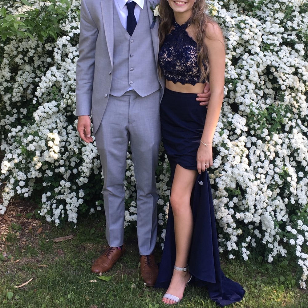 Madison James two piece navy blue prom dress